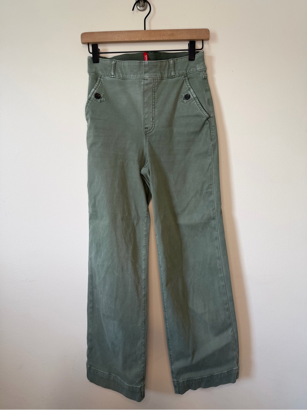 SPANX Sage Green Stretch Twill Cropped Wide Leg Pants size S Tall 27” inseam - Picture 2 of 5